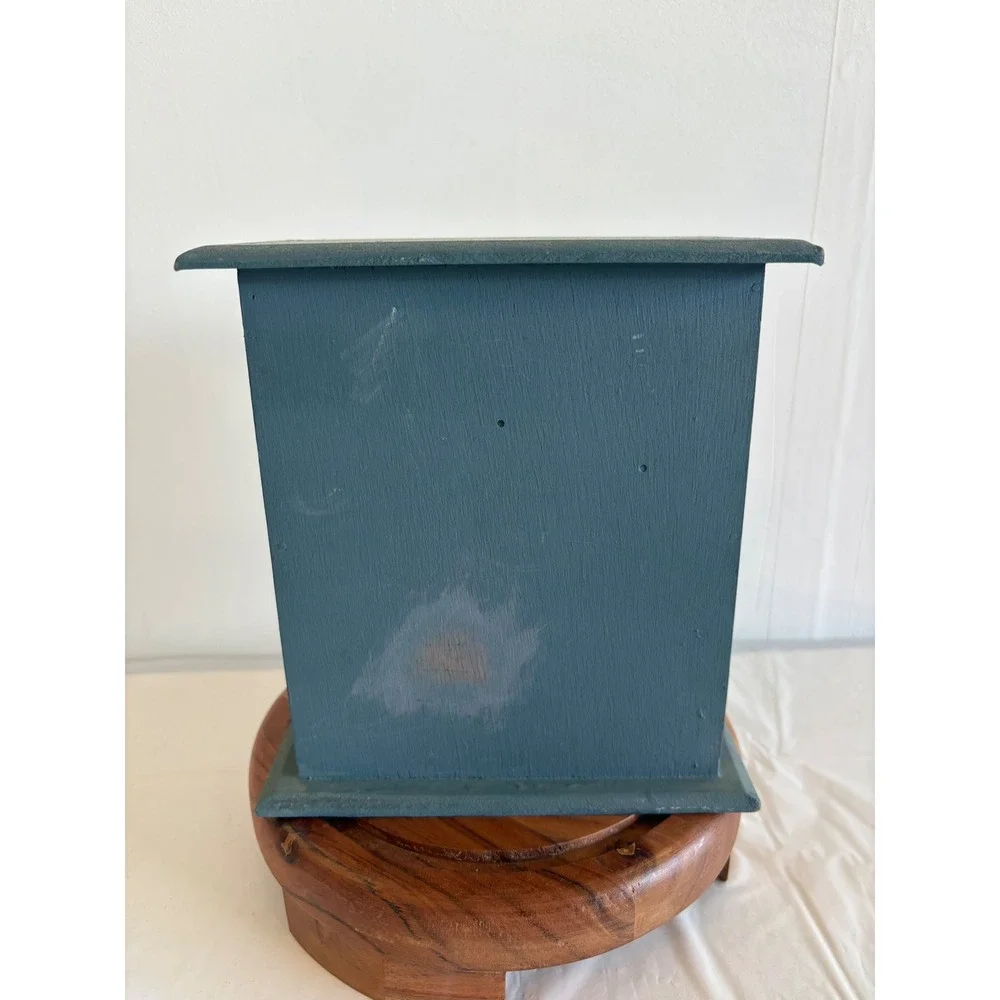 Vintage Hand Painted Wooden Cottagecore Jewelry Box Cabinet Floral Folk Art blue